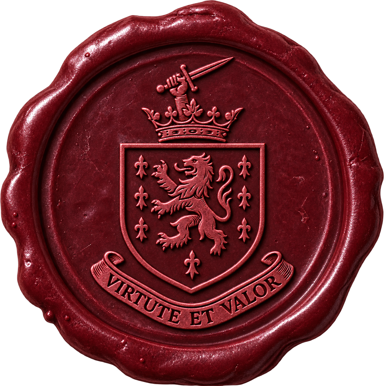 Stack family crest impressed into maroon sealing wax